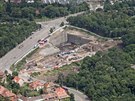 Výstavba tunelového komplexu Blanka - stavenit Myslbekova 23. 7. 2009.