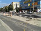 Rekonstrukce tramvajové trati na Petinách.
