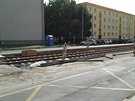 Rekonstrukce tramvajové trati na Petinách.
