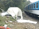 Srka vlaku a nkladnho vozidla na elezninm pejezdu v Lukch nad Jihlavou.