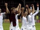 etí fotbalisté se radují z vítzství v Lotysku a postupu na EURO 2016 do...