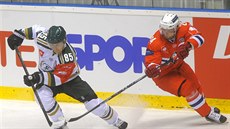 HC Dynamo Pardubice - Färjestad. Zleva Mikael Johansson z Färjestadu a Martin...