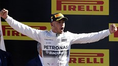 Lewis Hamilton z týmu Mercedes se raduje z triumfu ve Velké ceně Itálie.