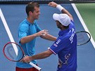 VÍTZNÉ OBJETÍ. Adam Pavlásek (vlevo) a Radek tpánek v barái Davis Cupu v...