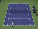 Z PTAÍ PERSPEKTIVY. Finále US Open mezi Novakem Djokoviem (nahoe) a Rogerem...