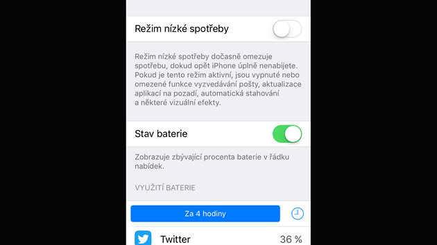 iOS 9 pro iPhony - nov lze zapnout reim nzk spoteby, kter vypne rzn funkce a prodlou ivotnost.