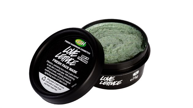 Exfolian maska pro istou ple Love Lettuce (Zelinka) obsahuje inn sloky, jako je kaoln, gel z agar-agaru, valchaskou hlinku nebo med. Lush, 55 ml za 299 K