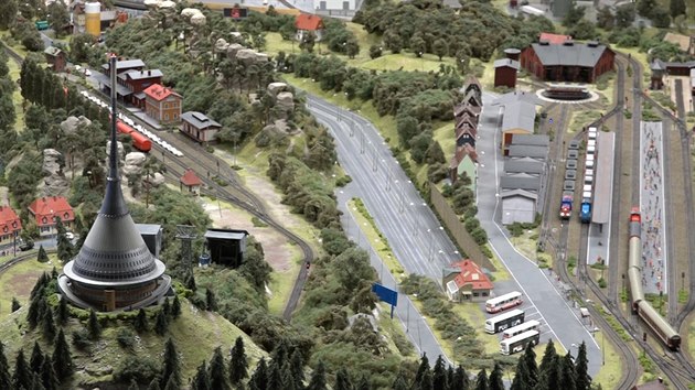 Model Ještědu v expozici Libereckého kraje v Království železnic na pražském Smíchově