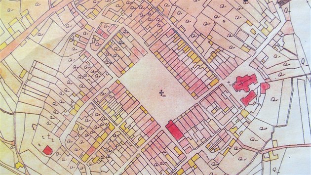 Pln centra Ostravy na map z roku 1833.