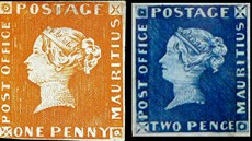 Mauricius Post Office z roku 1847, takzvaný ervený a modrý, prodány roku 1993...