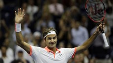 JSEM VE FINÁLE! Roger Federer se raduje po postupu do finále US Open.