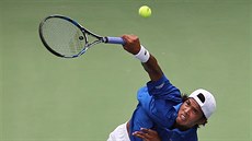 Somdev Devvarman podává v duelu proti Jiímu Veselému.