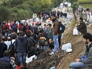 Desítky migrant ekají nedaleko vesnice Babska, a budou moci ze Srbska pejít...
