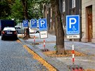V ulici V.P.kalova v Praze 6  Dejvicích je chodník plný znaek pro parkování...