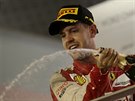 BUBLINKY. Sebastian Vettel slaví vítzství ve Velké cen Singapuru formule 1.