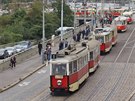 Prvod tramvají, na zaátku vz 3063 s vlekem, následuje motorový vz 3083....