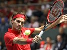 Roger Federer v duelu s Thiemem De Bakkerem.