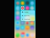 3D Touch: kontextov nabdka aplikace Pinterest.