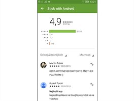 Hodnocen aplikace stick with Android