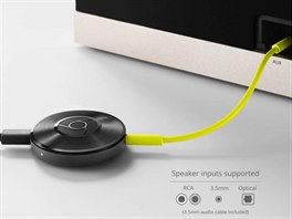 Google Chromecast audio podporuje ti druhy konektor. V balení je vak pouze...