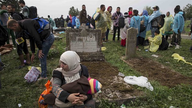 Uprchlíci po pekonání srbsko-chorvatské hranice ekají na hbitov nedaleko...