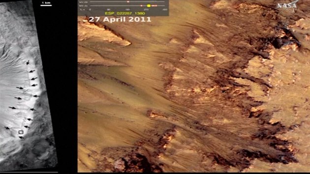 Zbry NASA ukazujc msto, kde na Marsu proud voda.