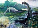 Zastaralá rekonstrukce vzezení obího sauropodního dinosaura rodu Brontosaurus...