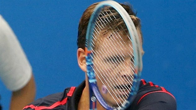 Tom Berdych na turnaji v Pekingu, kde pekvapiv vypadl v prvnm kole.