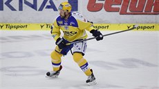 S PUKEM POD KONTROLOU. Snímek z hokejové extraligy zachycuje zlínského úto�níka...