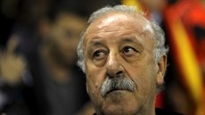 P�I HYMN�. �pan�lský kou� Vicente del Bosque poslouchá hymnu p�ed kvalifika�ním...