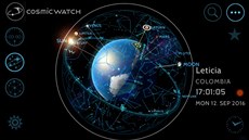 Aplikace Cosmic-Watch má skvlou grafiku a ukazuje nejen svtový as, ale i...