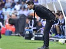 Tradin ivý Diego Simeone na lavice Atlétika v zápase proti Realu Sociedad.
