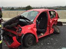 Nehoda dvou osobních aut a náklaáku na Radotínském most.