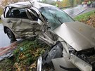 Zni�en� �koda Fabia po nehod� u Vamberka na Rychnovsku.