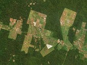 Satelitn snmek amazonskho pralesa ukazuje mru deforestace