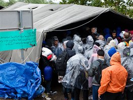 Běženci na srbsko-chorvatské hranici u obce Babska. (18. října 2015)