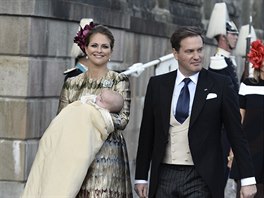védská princezna Madeleine, její syn princ Nicolas a manel Chris ONeill...