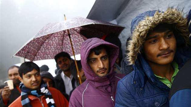 Uprchlci ekaj v nmeckm Schwarzenborn (15. jna 2015)