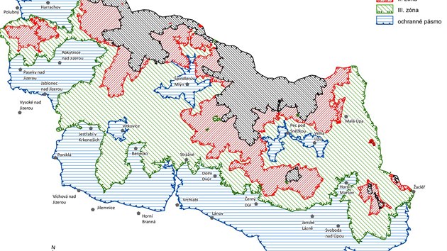 Mapa chráněných zón v Krkonošském národním parku od 1. října 2015.