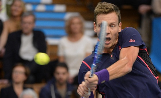 Tomá Berdych v semifinále turnaje ve Stockholmu.