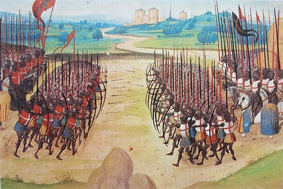Vyobrazení bitvy u Azincourtu na miniatuře z 15. století, Chronique de France,...