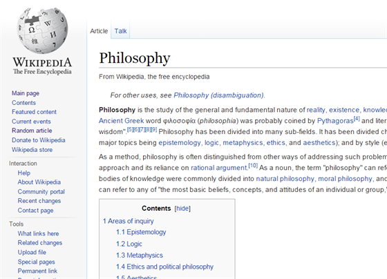 Heslo Philosophy na anglické Wikipedii