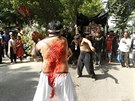 Bangladeshi Shia Muslims flagellate themselves with knives during an Ashura...