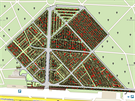 Mapa Olanských hbitov z internetové aplikace s volnými hroby, které jsou...
