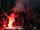 Sparantí fanouci bhem zápasu na stadionu Schalke.