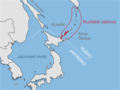 Kurilské ostrovy patří Rusku, přičemž jejich jižní část (Kunaširi, Iturup,...