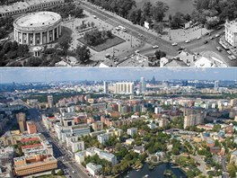 Pohled na Moskvu v roce 1972 a 2015. Na snímku je tvr Presnnský rajón,...