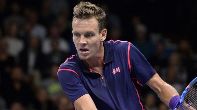 Tom Berdych v zpase s Grigorem Dimitrovem.