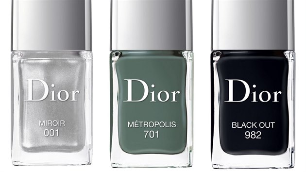 Laky na nehty Le Vernis v odstnu 001 Miroir, 701 Mtropolis a 982 Black Out, DIor, 740 korun za kus