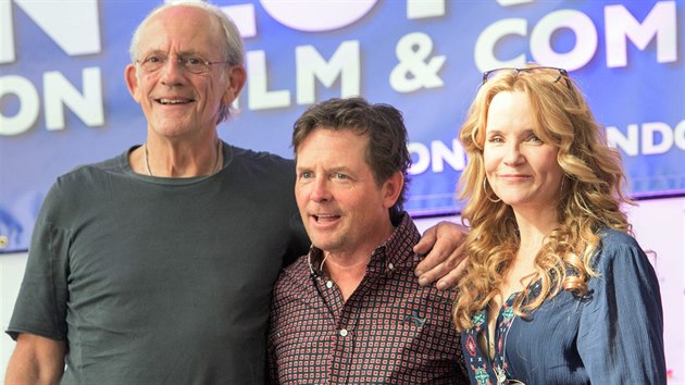 Christopher Lloyd, Michael J. Fox a Lea Thompsonov (Londn, 17. ervence 2015)